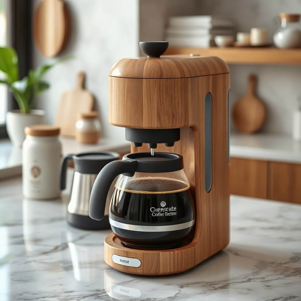 eco-friendly coffee brewing set on a marble counter