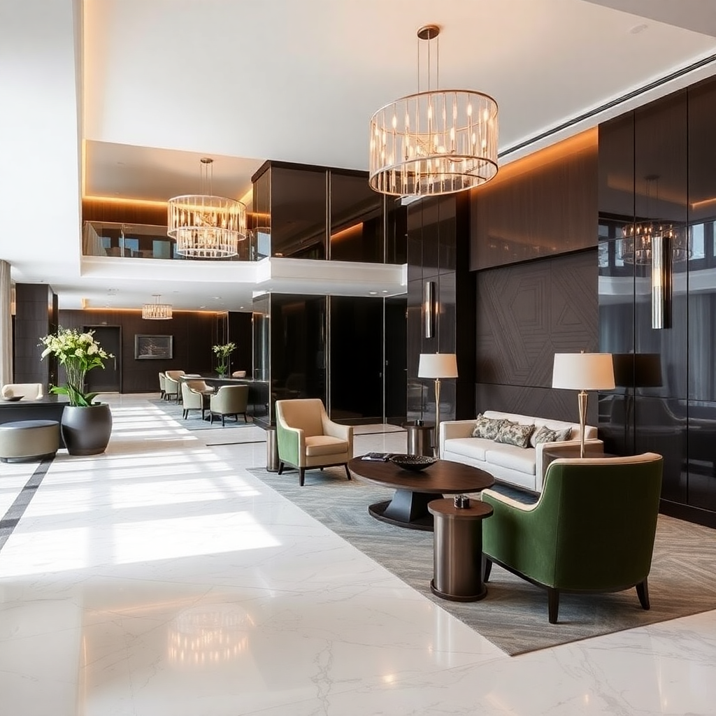 luxury hotel renovation interior lobby Poland elegant modern finishing