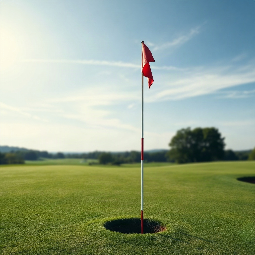 minimalist shot of a golf flag in the wind