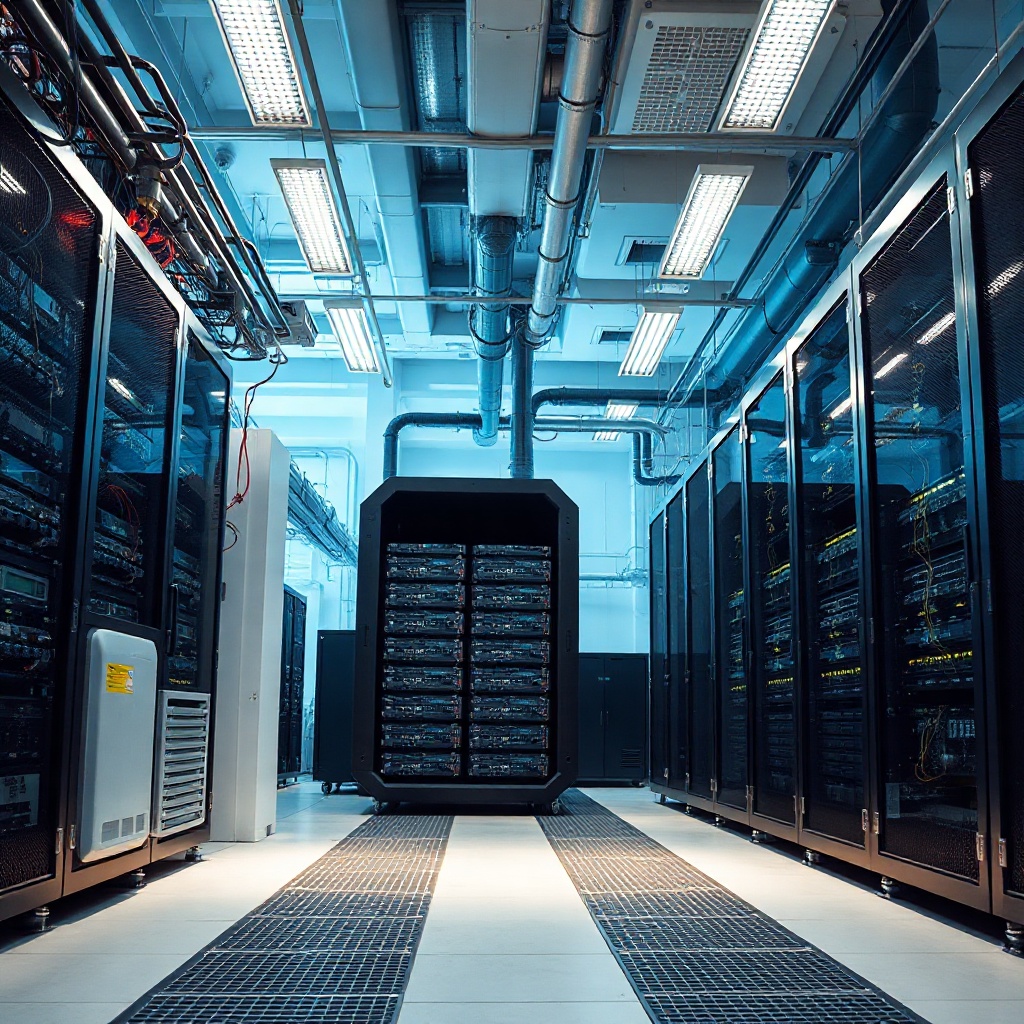 modern industrial interior of a data center with servers and cooling equipment, technical engineerin