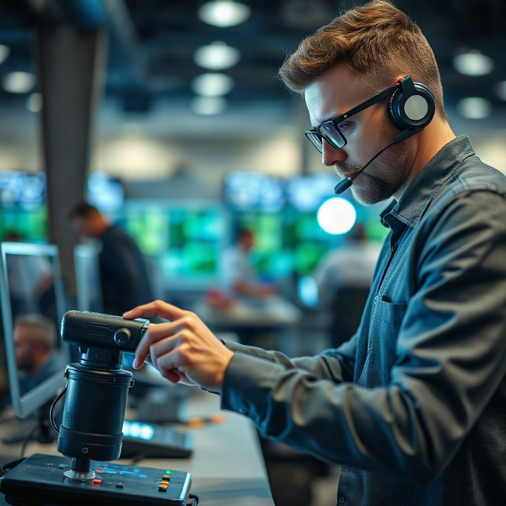 professional working with technology, blurred background