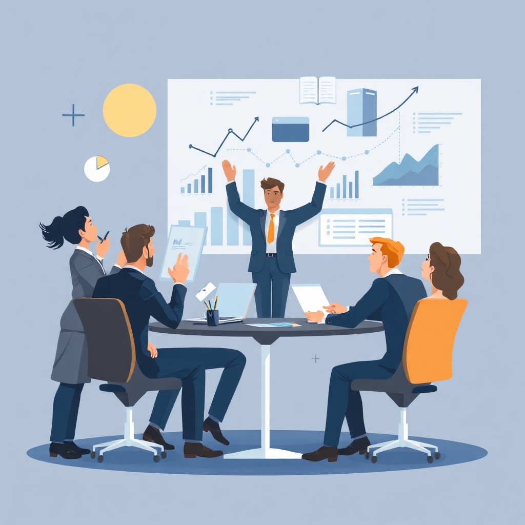 illustration of corporate management, leadership strategy, team dynamics