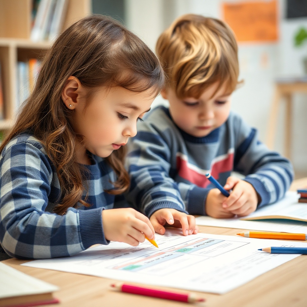 kids doing memory exercises, concentration, educational activity
