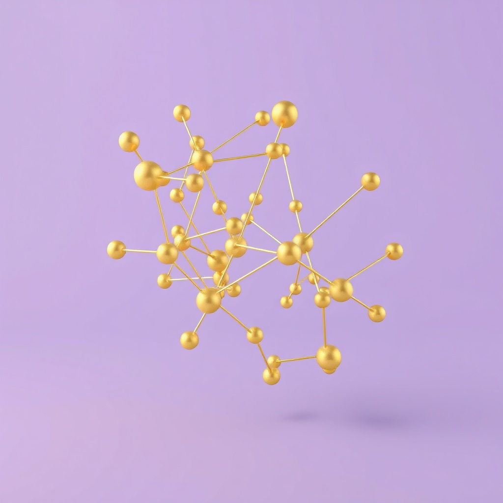 3D abstract golden financial node sculpture, soft lavender background, premium fintech visualization