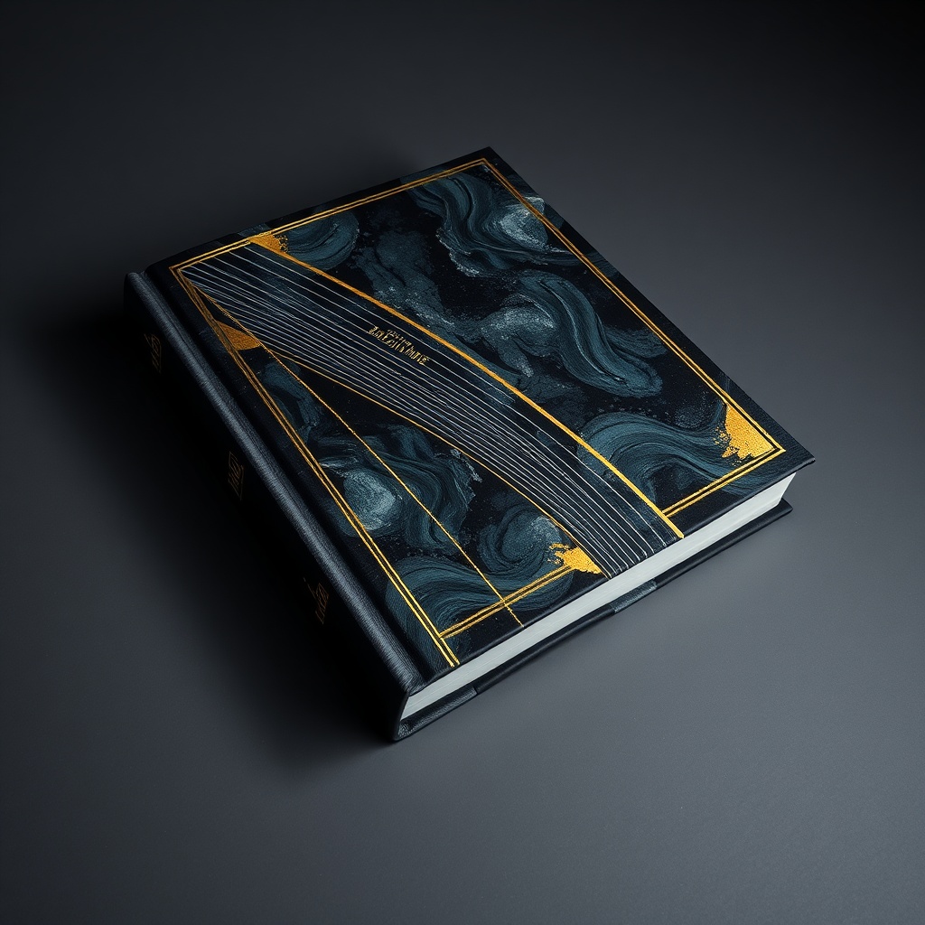 luxury book cover with gold foil accents, 'Meridian Lines' by Julian Thorne, abstract paint texture,
