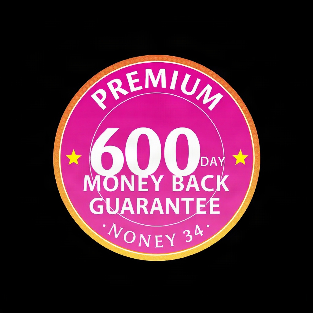 premium gold and pink 60-day money back guarantee badge, seal of quality