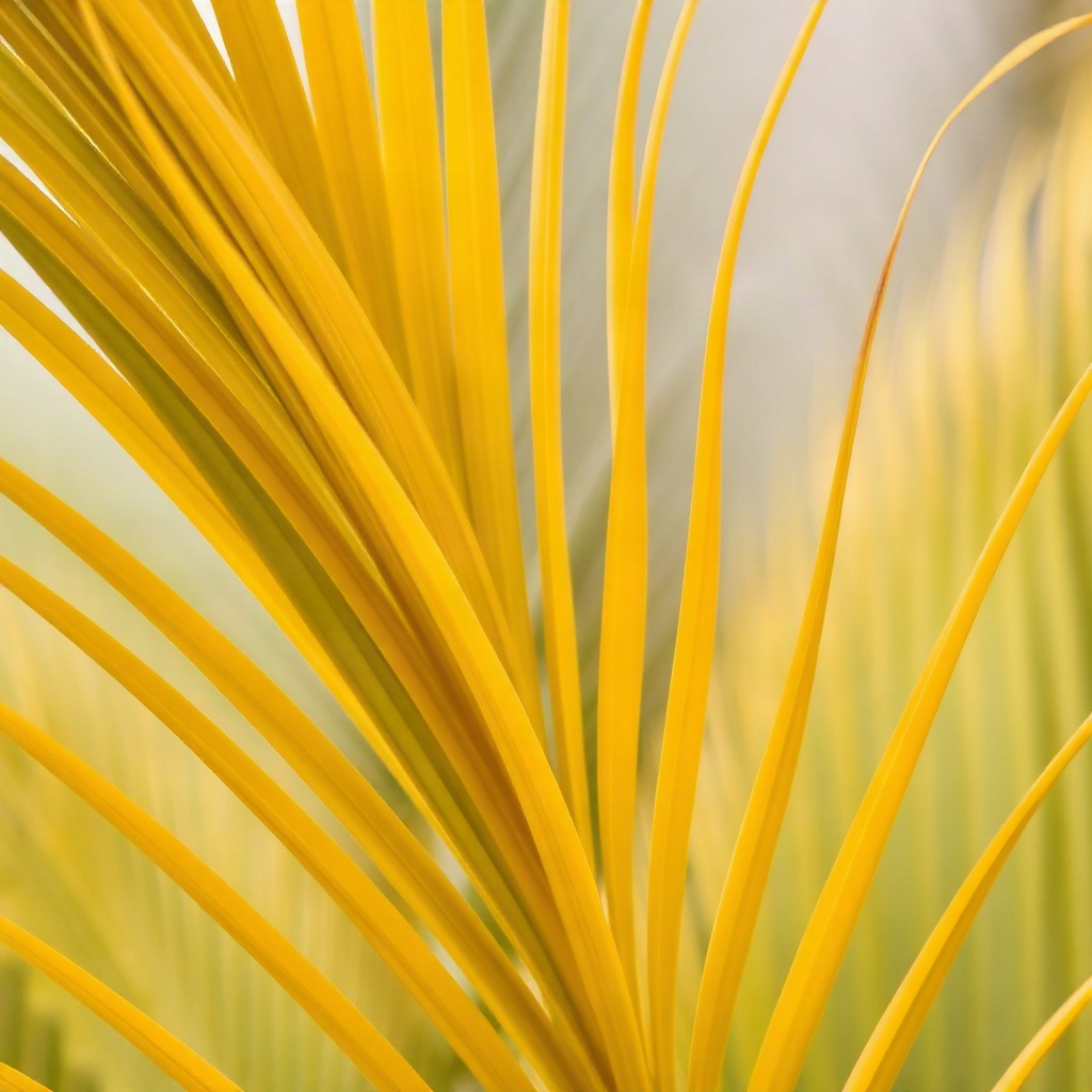 close up of a yellow tropical palm leaf