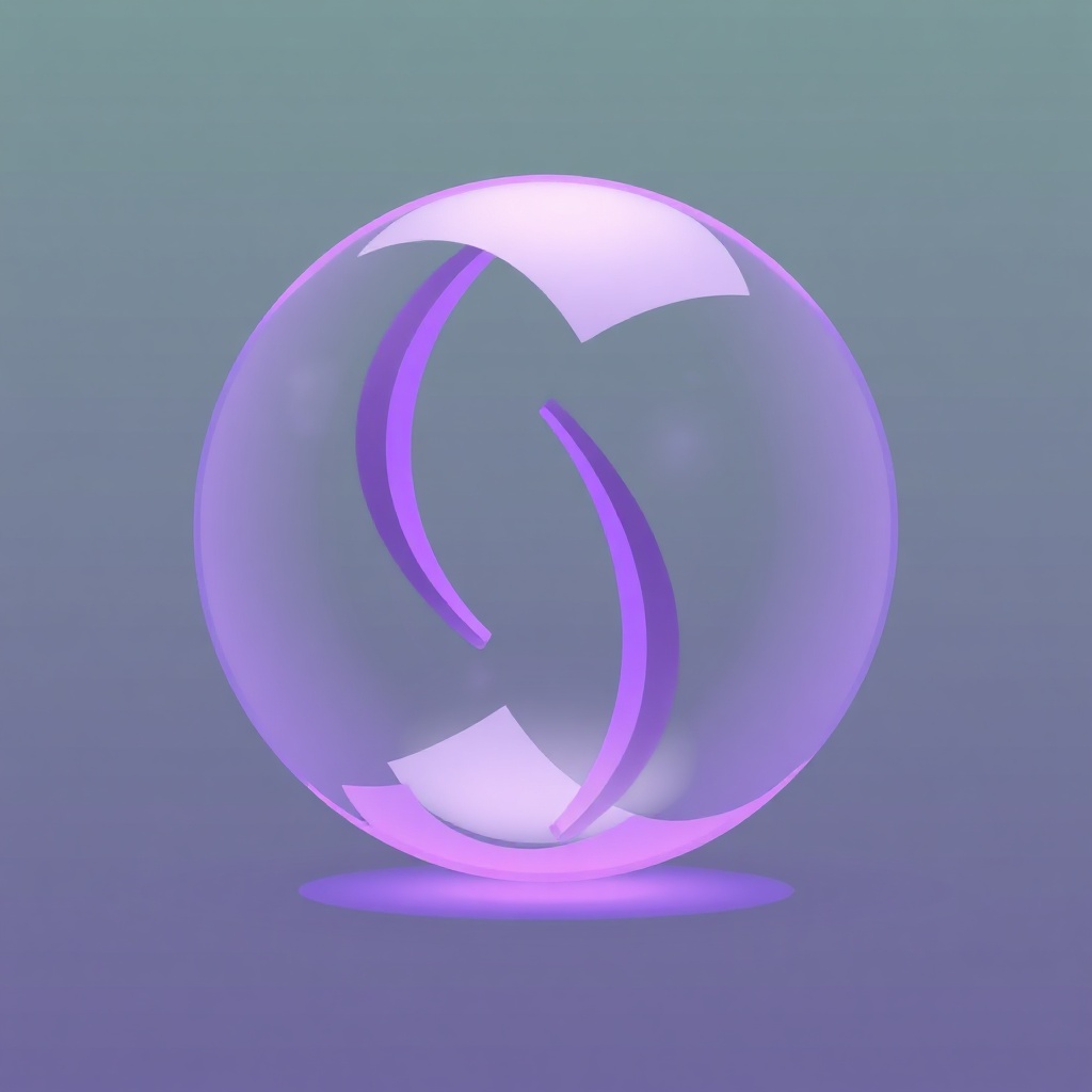 minimalist 3D icon of a fractured sphere in soft purple, glassmorphism style