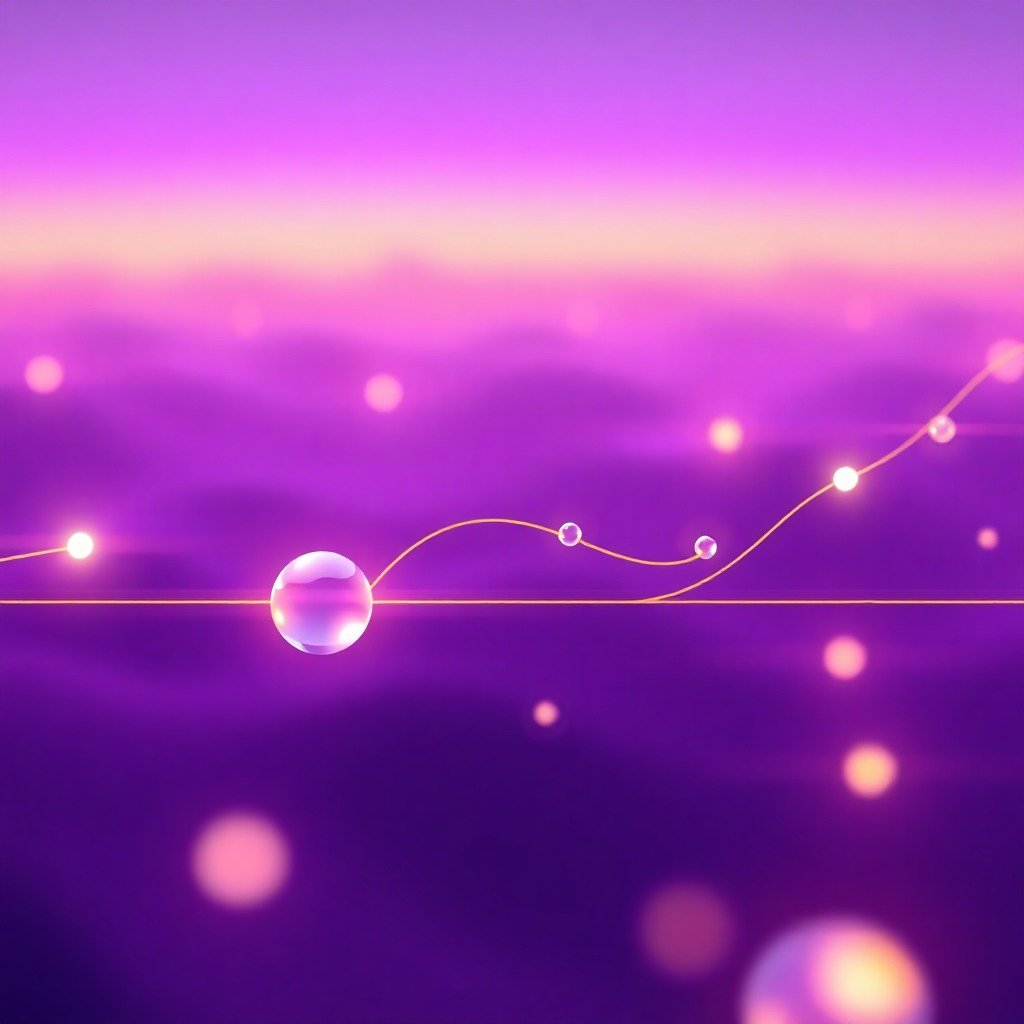 Glassmorphic transaction pipeline illustration, violet and amber accents, light fintech UI render