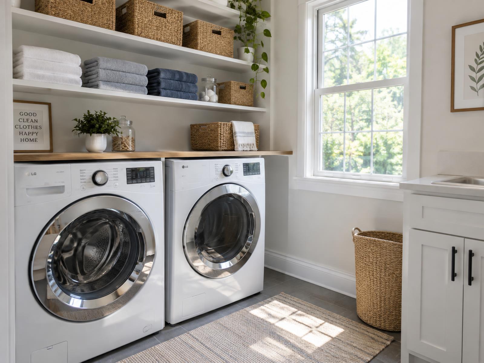 A clean laundry room with a washer and dryer
