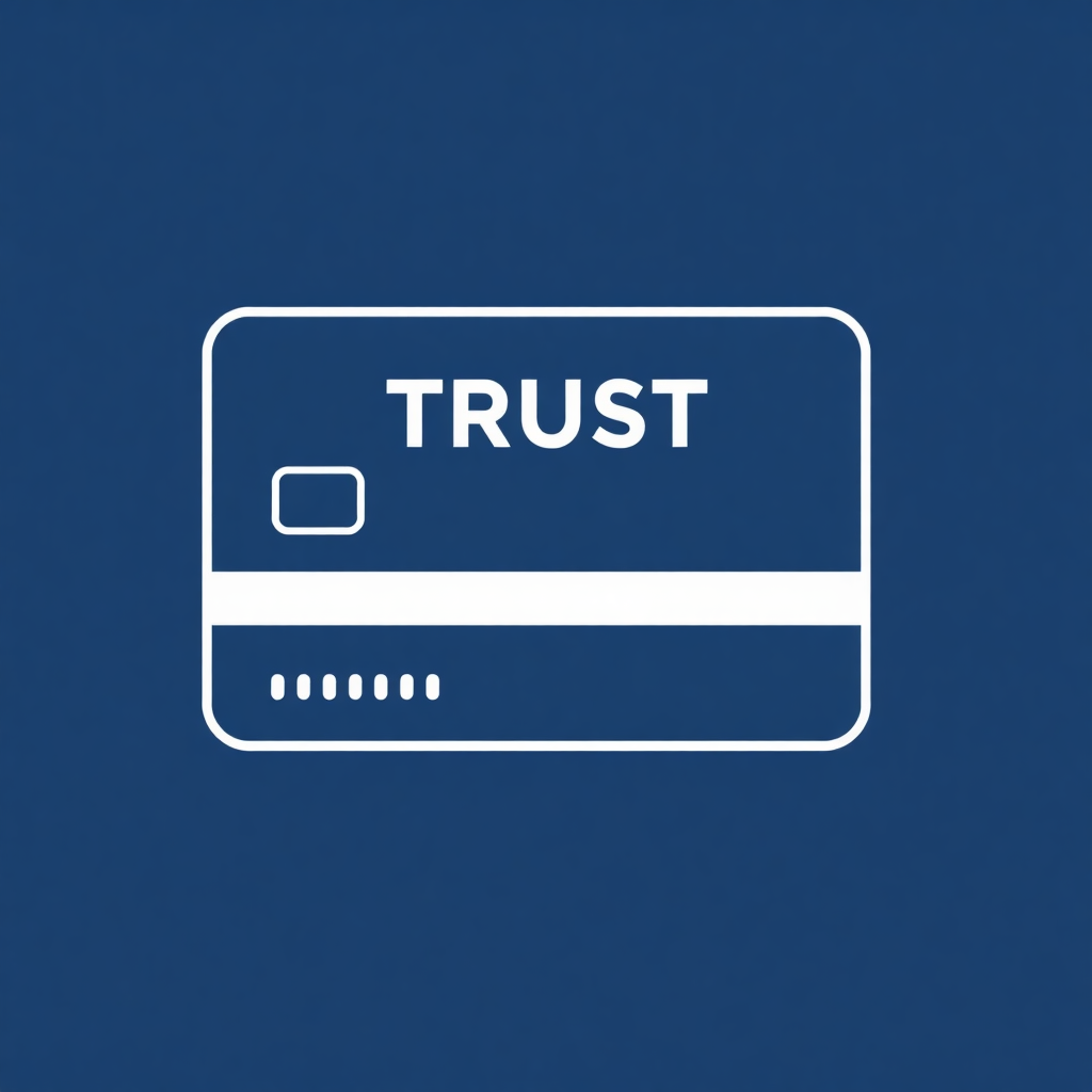 minimal flat icon of a credit card payment trust badge, white line art