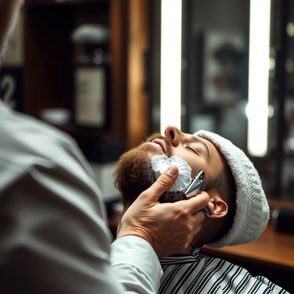 traditional beard shave with hot towel, luxury barbershop experience, close shave