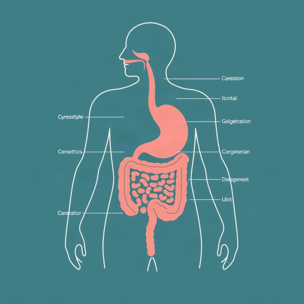 gastrointestinal tract medical diagram, minimalist clinical illustration