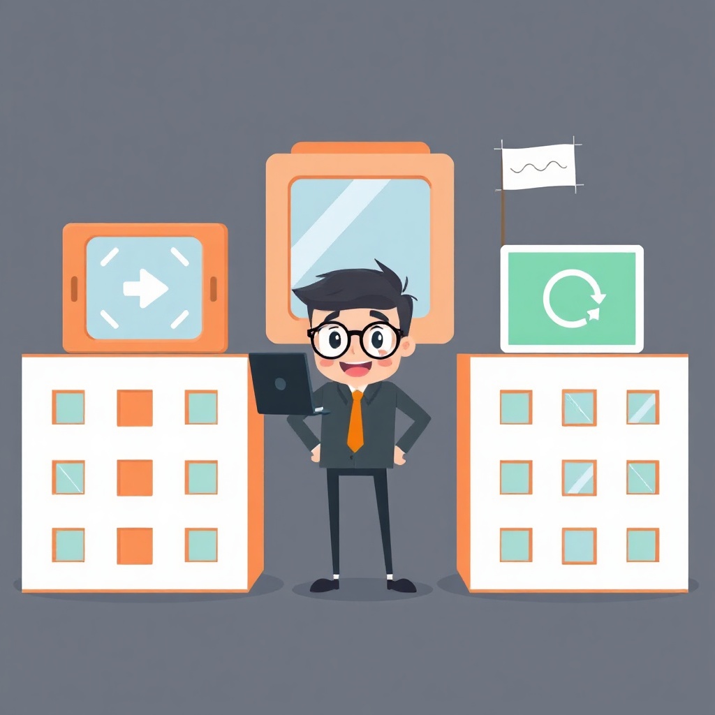 illustration of career building blocks, modern office icons, friendly character