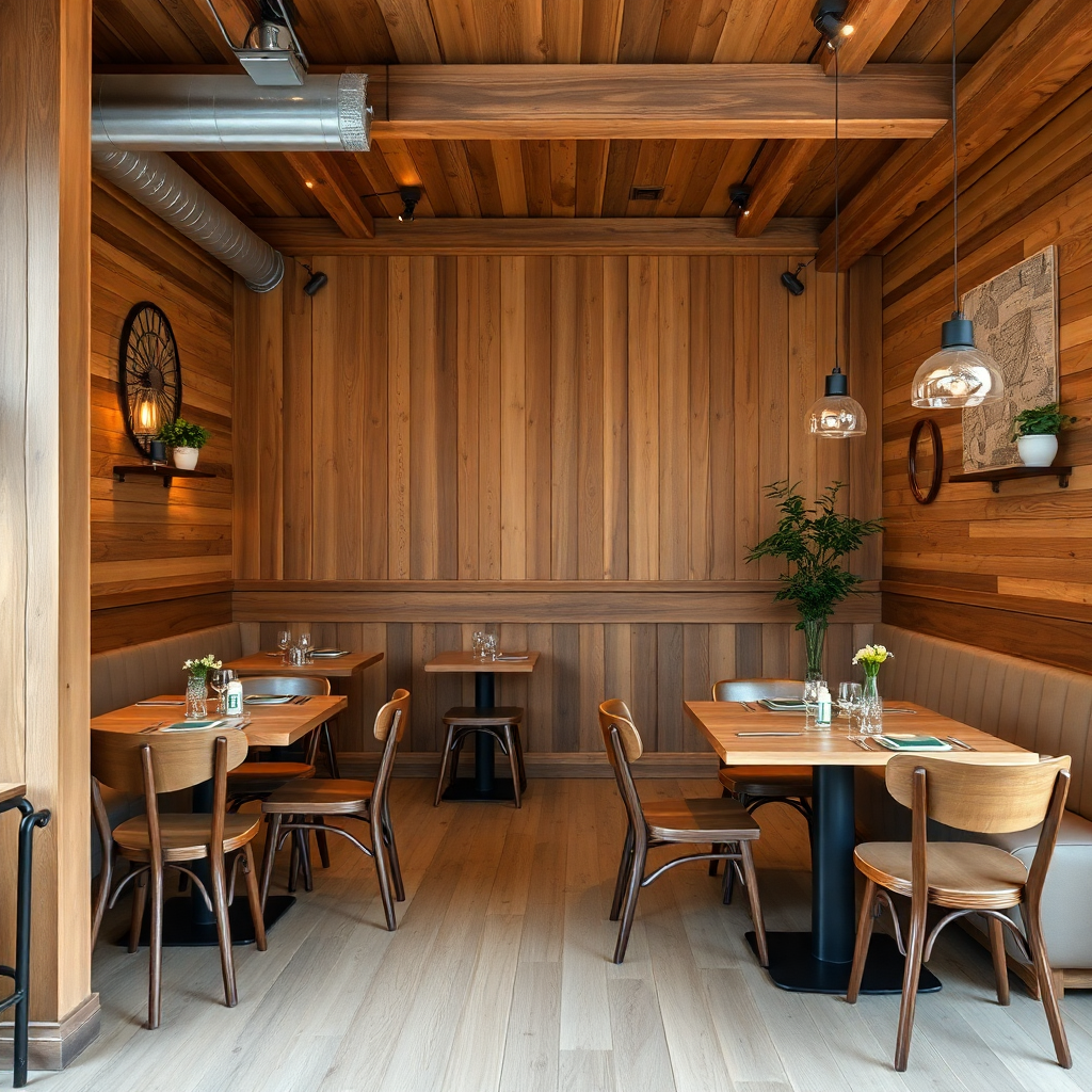 cafe restaurant interior renovation warm wood natural materials cozy atmosphere Poland