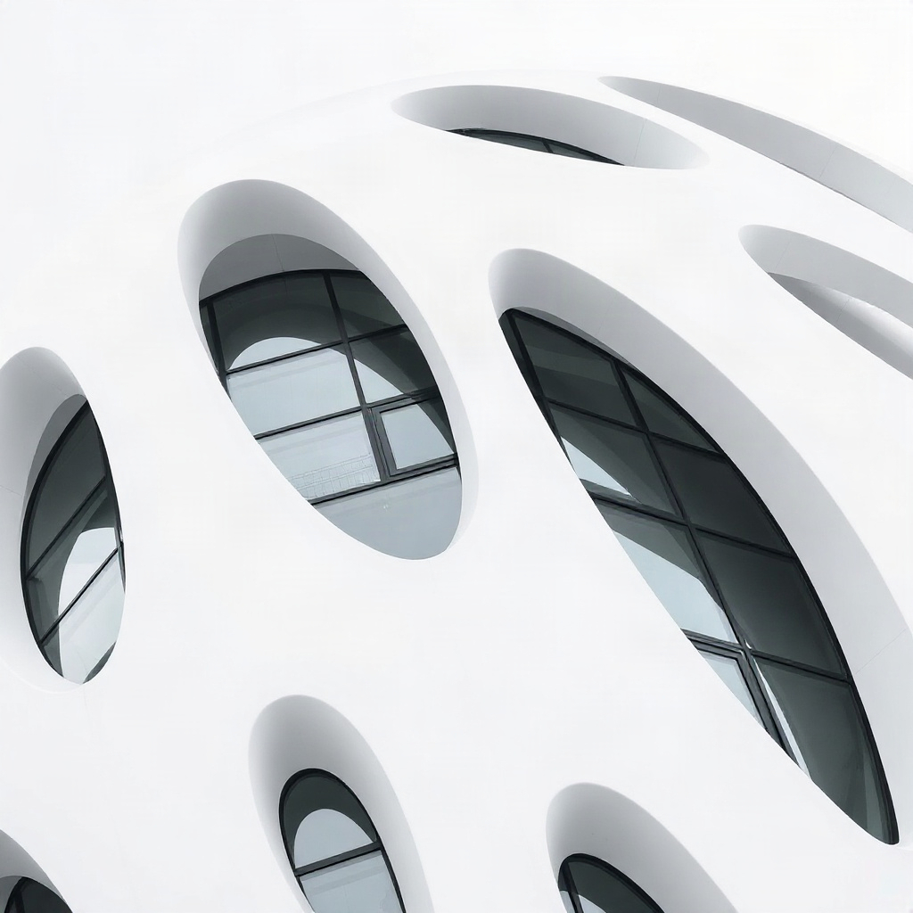 modern white building curves, geometric patterns