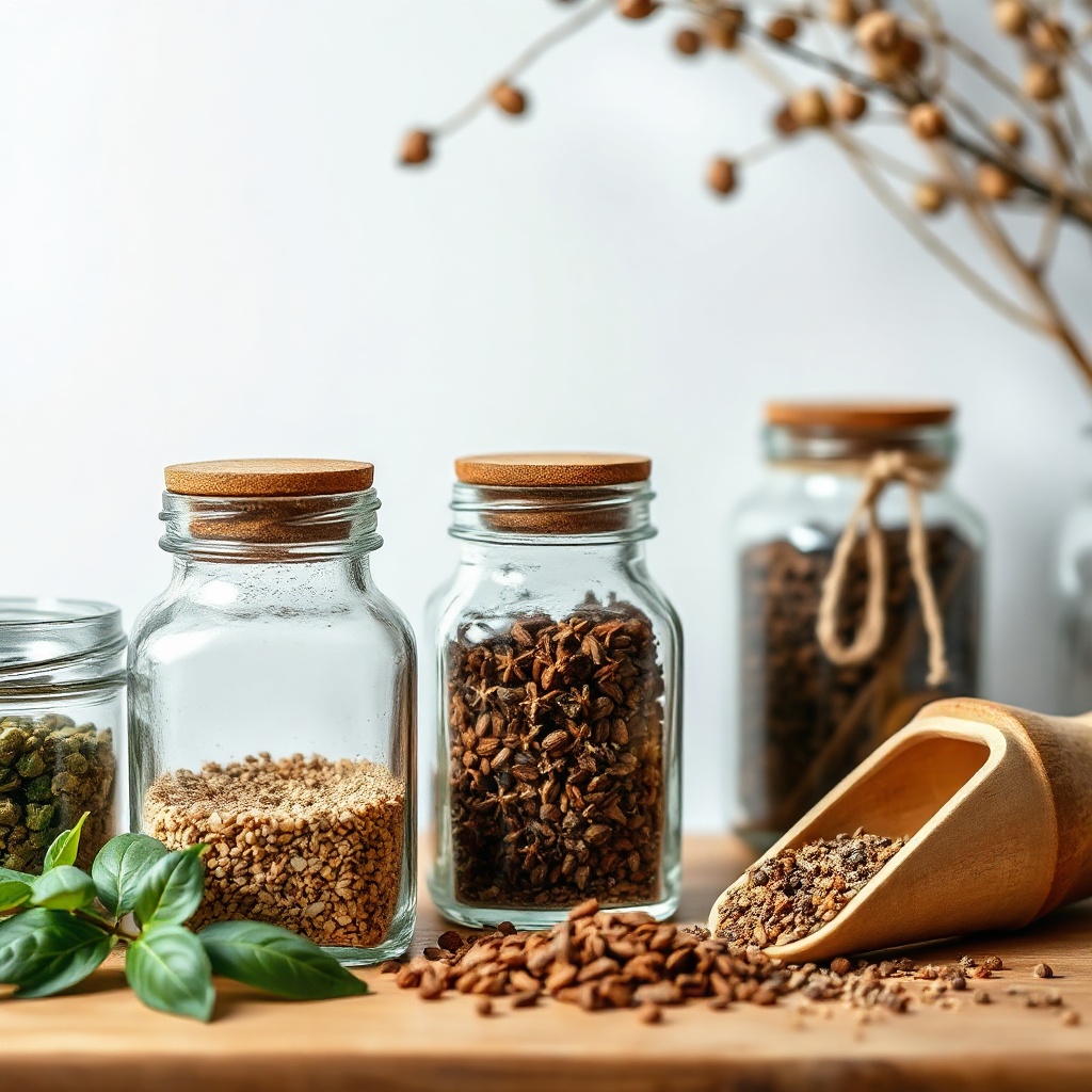 clean aesthetic of glass jars with spices