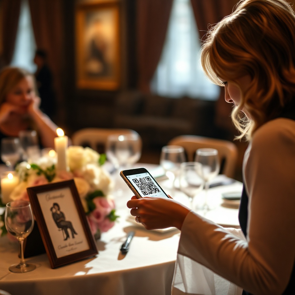 Guest scanning QR code at a wedding