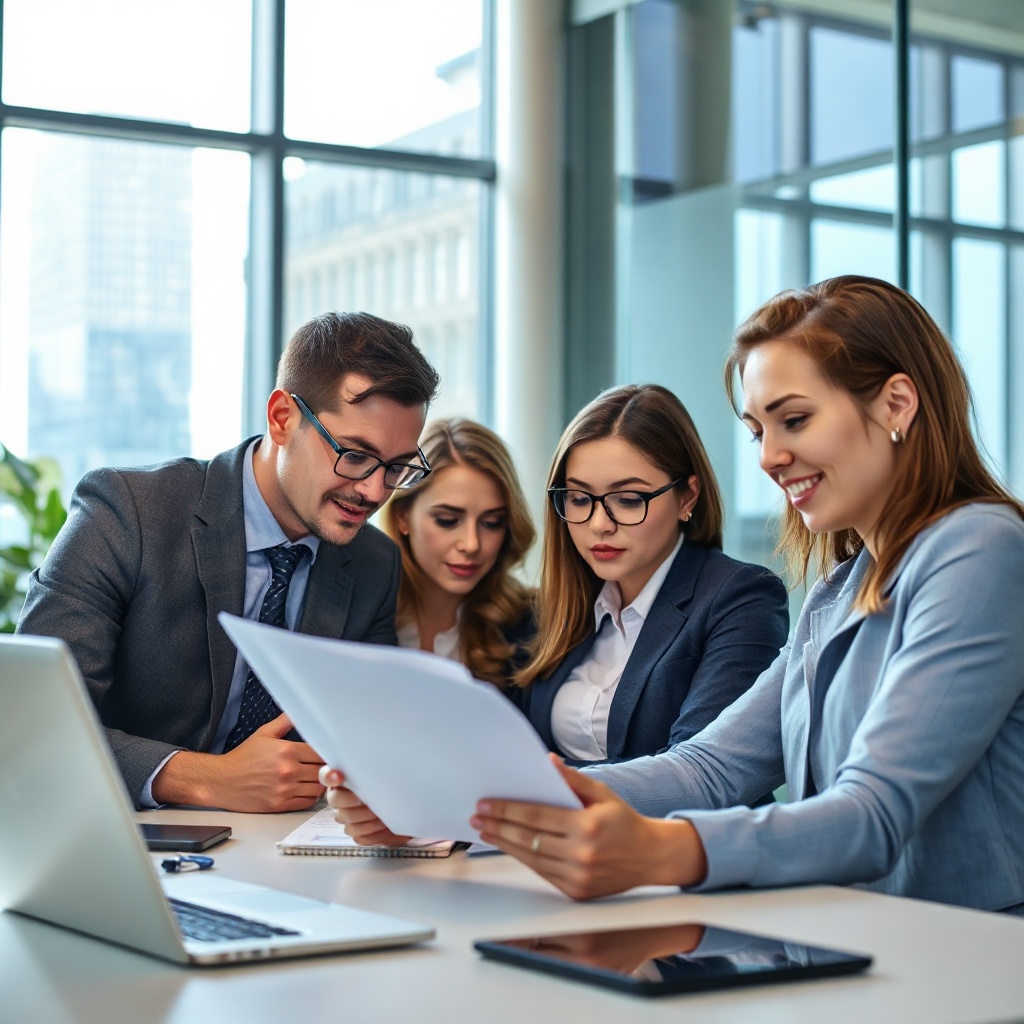 global team reviewing report