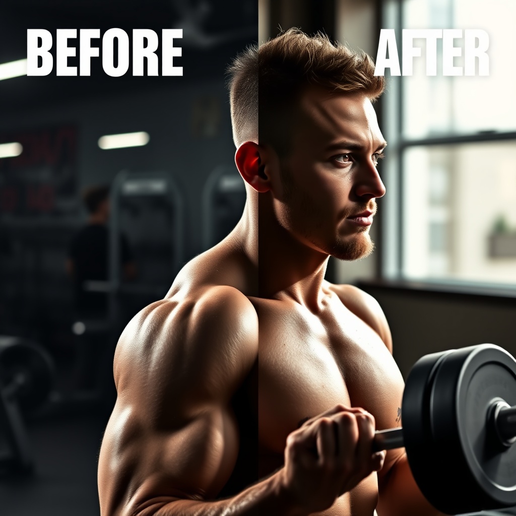 before and after transformation fitness training, determined athlete working out, inspirational gym 