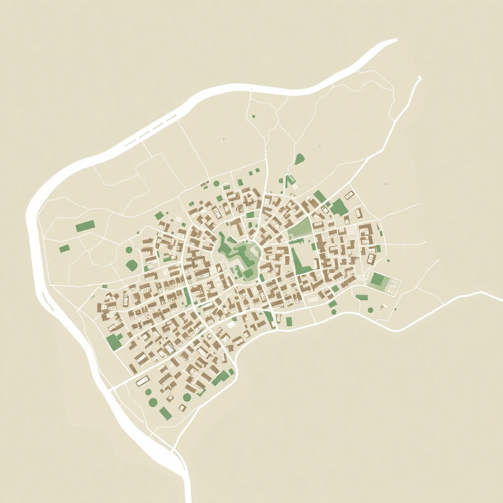 aerial map view of Liberec city Czech Republic, clean cartographic style illustration, muted colors