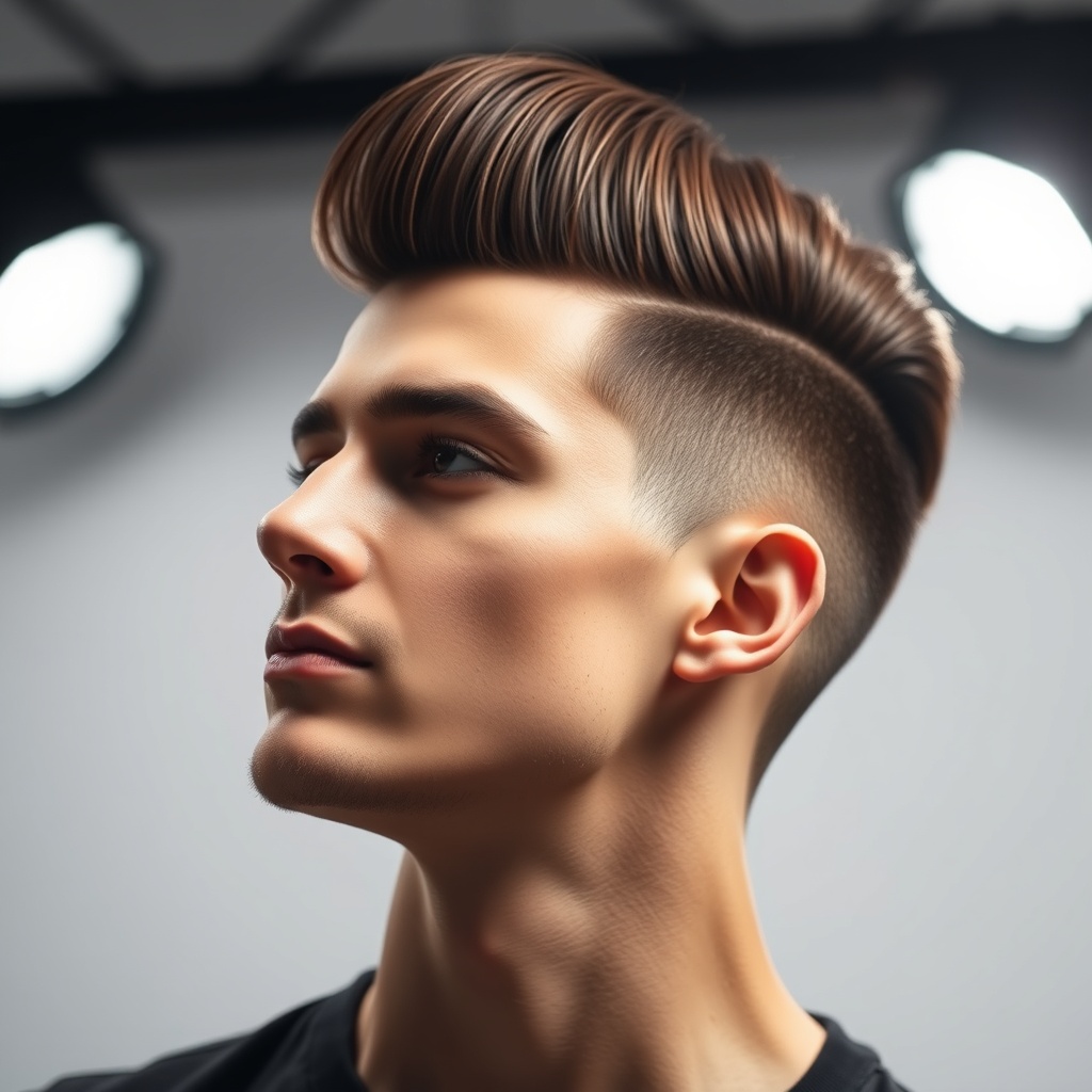 classic pompadour hairstyle, professional studio lighting