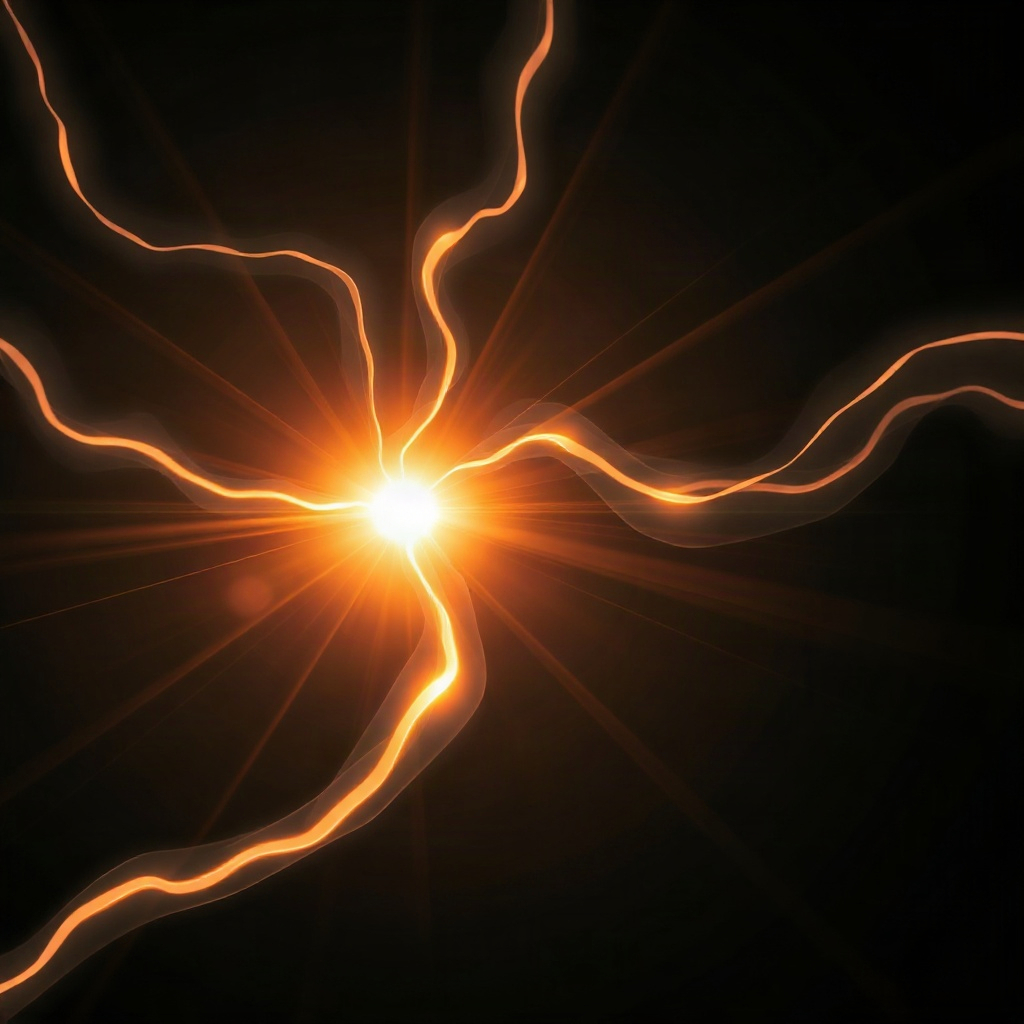 dynamic light streaks in dark space, energy flow, high power aesthetic