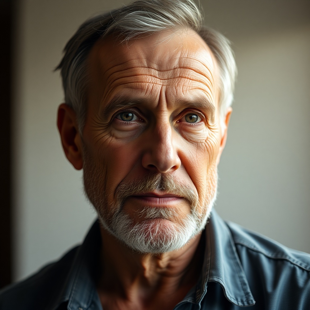 portrait of a middle-aged man, soft natural light, calm expression