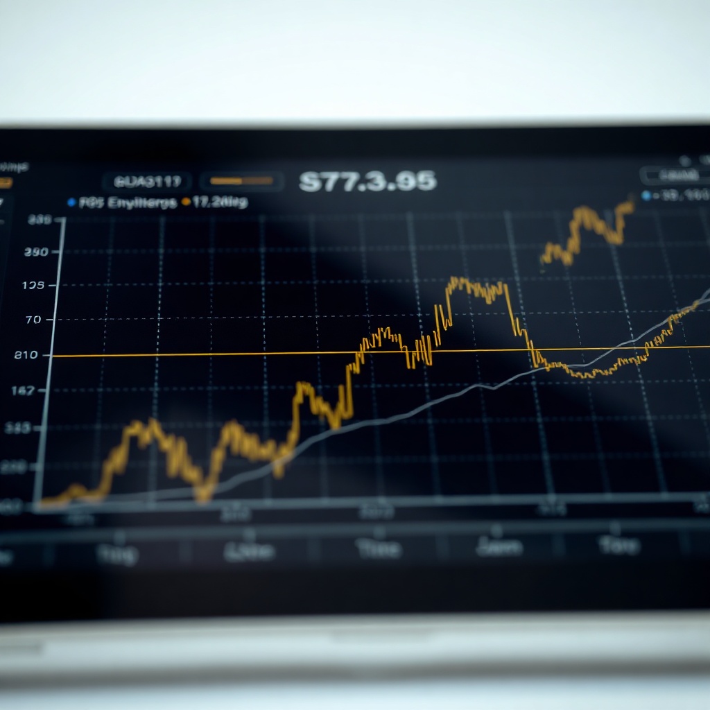 close up of a tablet screen showing a precise engineering-style vector graph, dark interface, gold accents