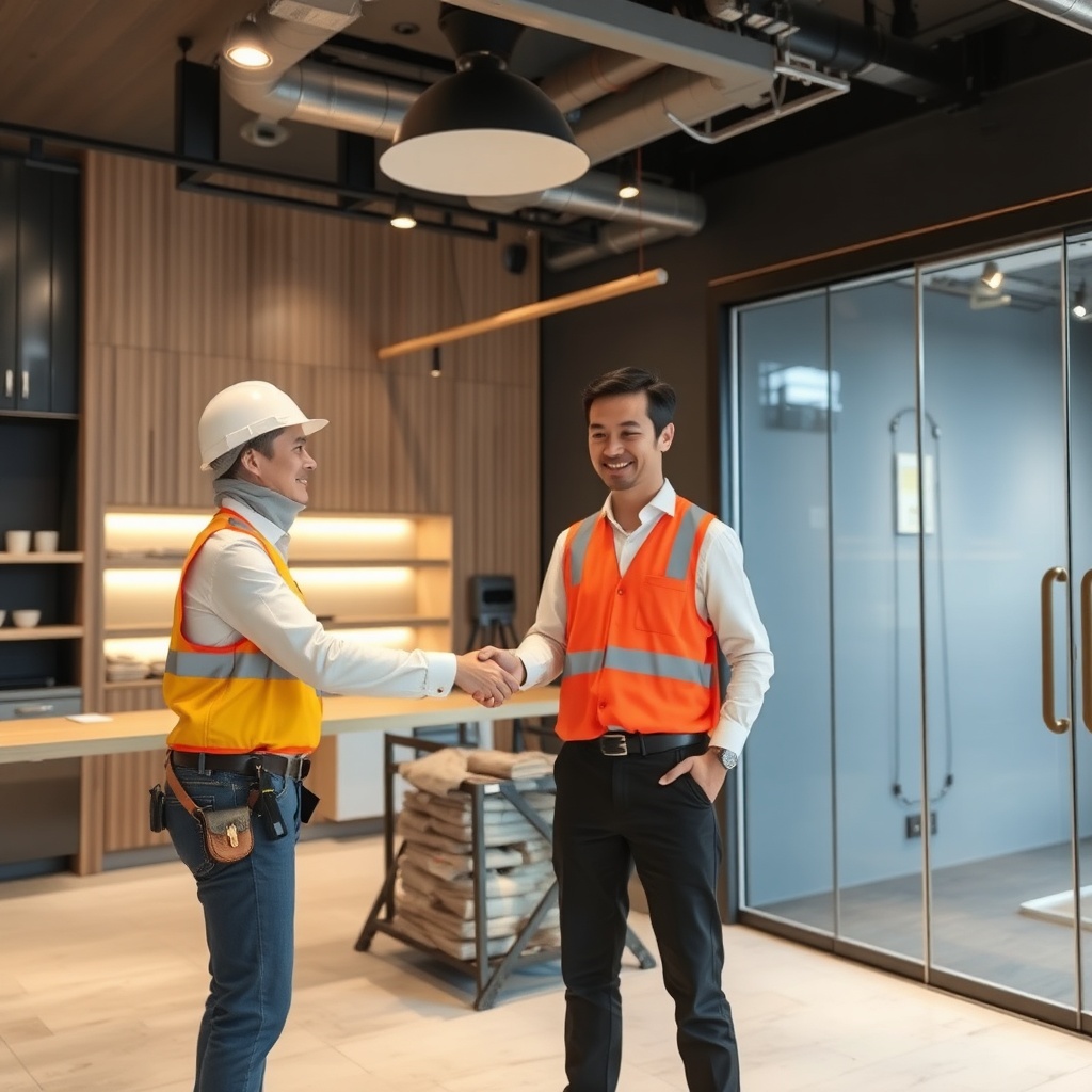 Hong Kong shop renovation and interior fit-out in progress, contractor handing over keys to business