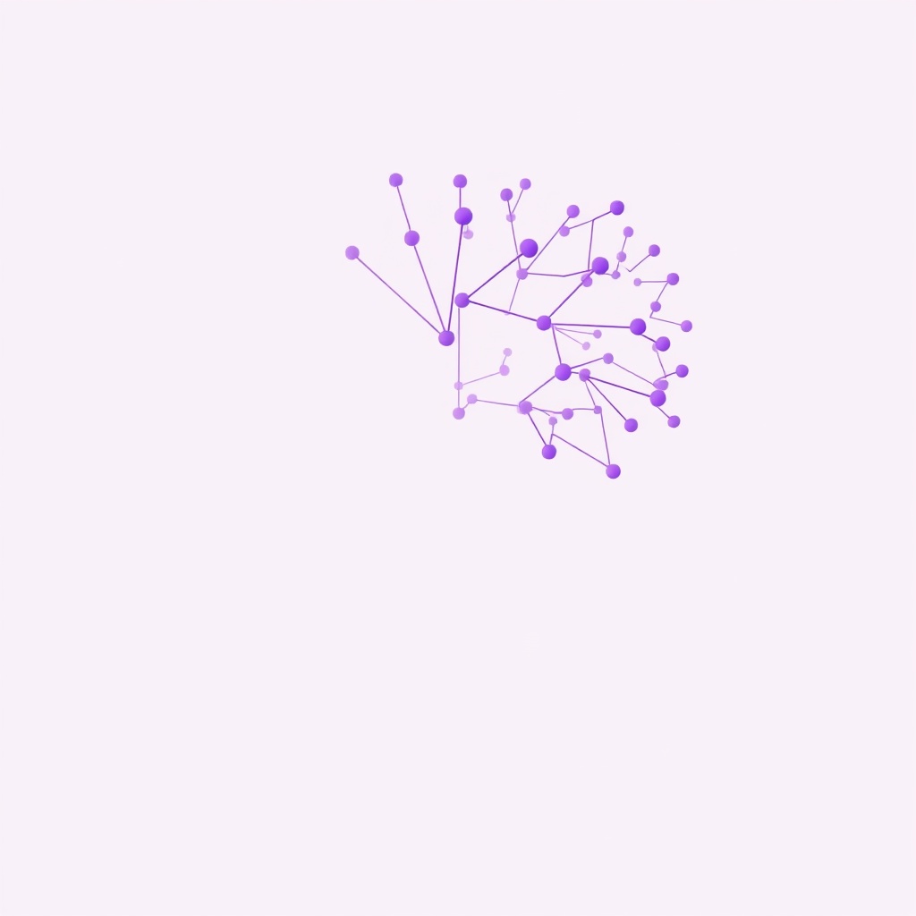 minimalist 3D illustration of a human head silhouette with neural nodes, soft purple tones