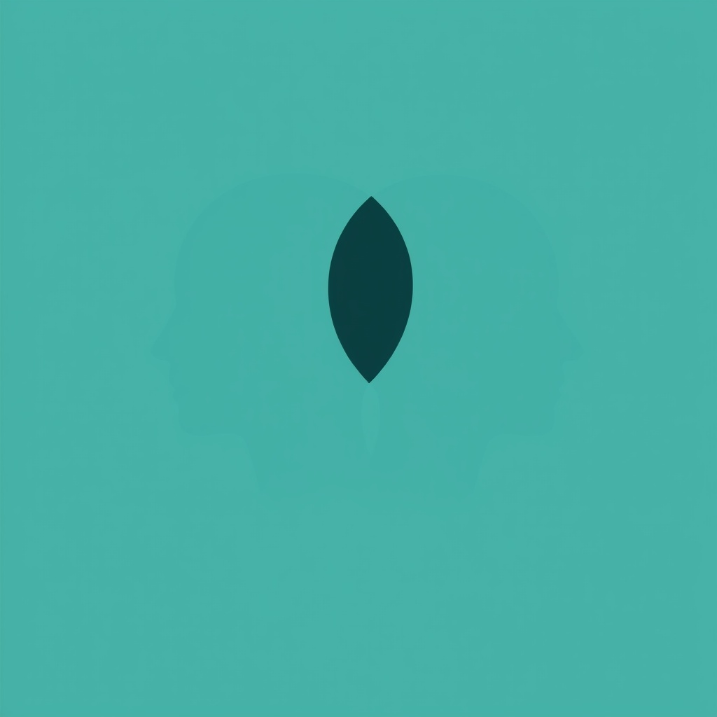 minimalist 3D illustration of two overlapping head silhouettes, soft teal tones