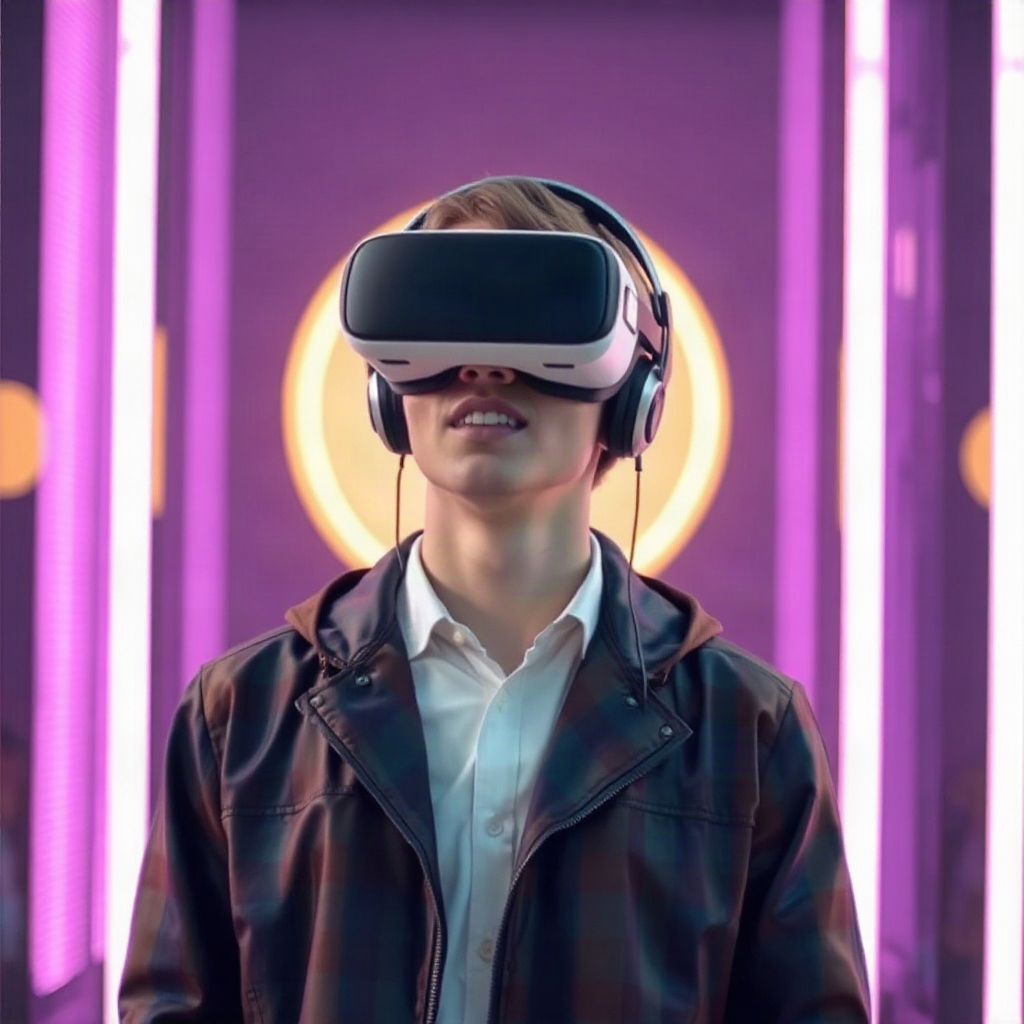 person wearing futuristic VR headset