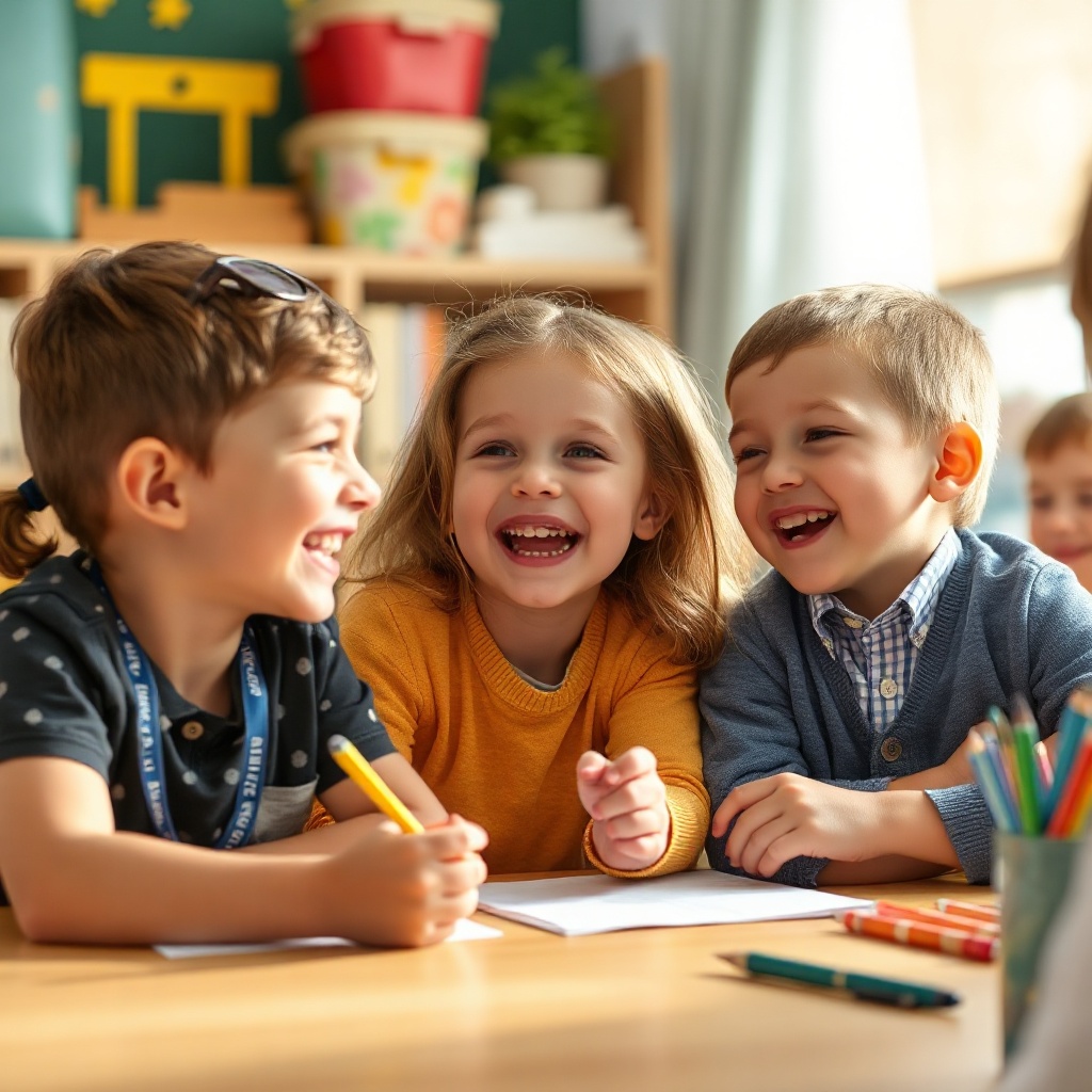 kids laughing and learning, happy educational environment