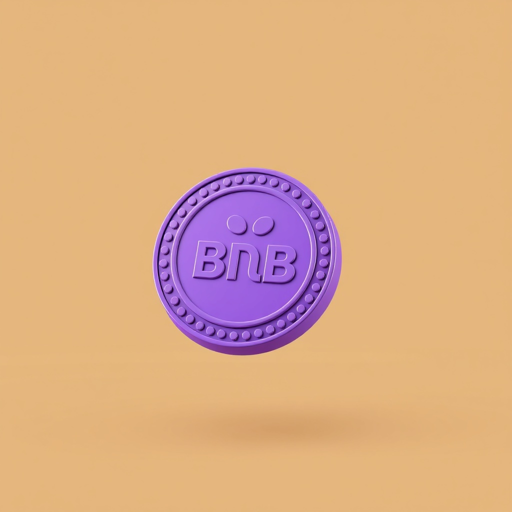 3d render of purple crypto token with bnb logo, floating