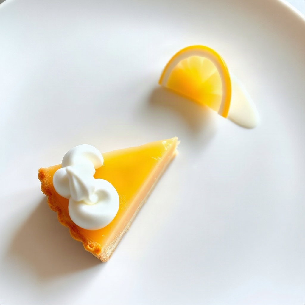 elegant lemon tart dessert with meringue peaks, minimalist plate, professional culinary presentation