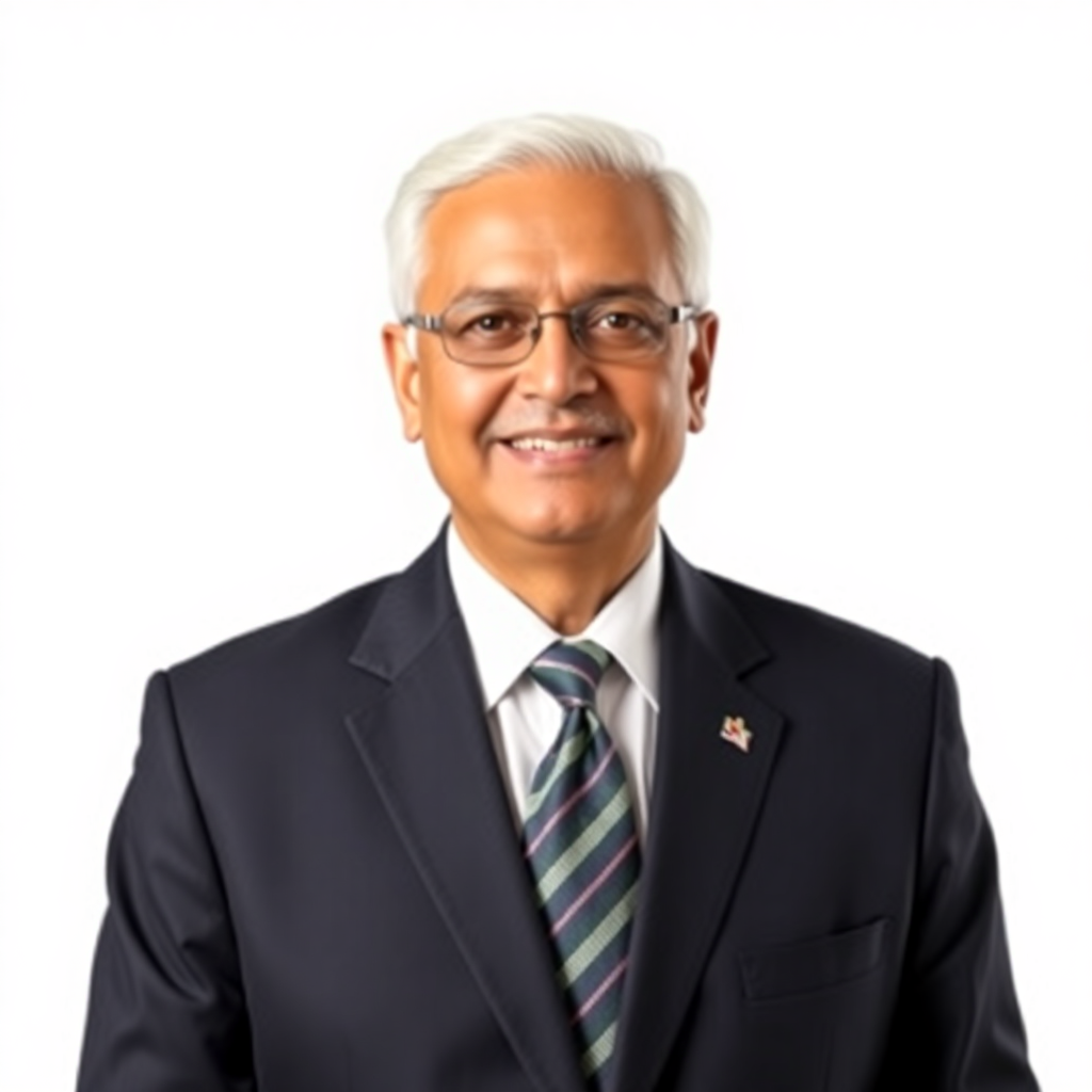senior Indian government official in formal attire, portrait photography, professional headshot, whi