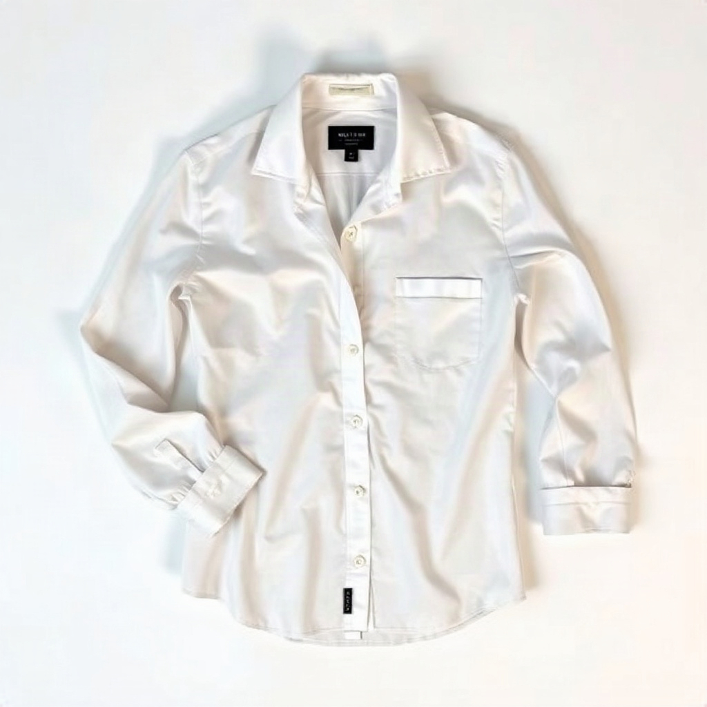chic white silk shirt flatlay