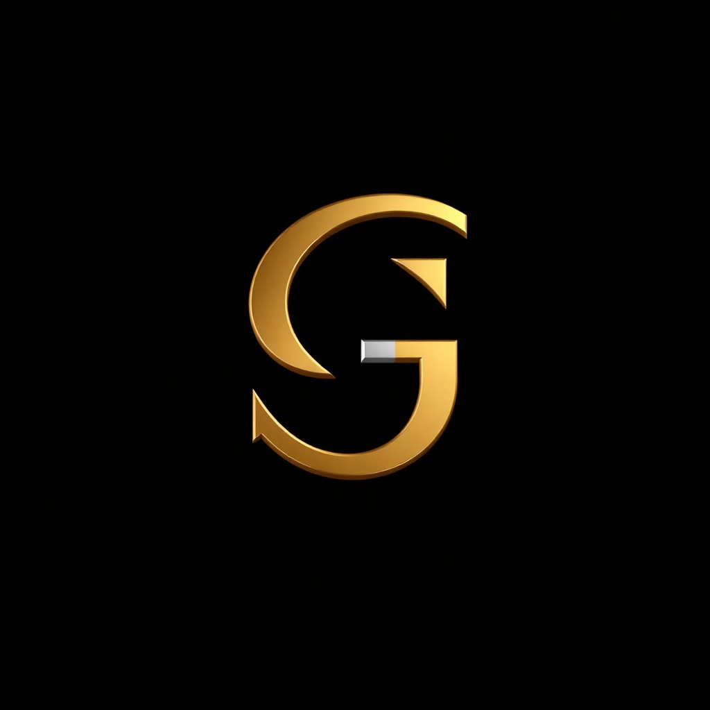 minimalist gold and silver GR monogram on dark background, luxury logo, sharp detail