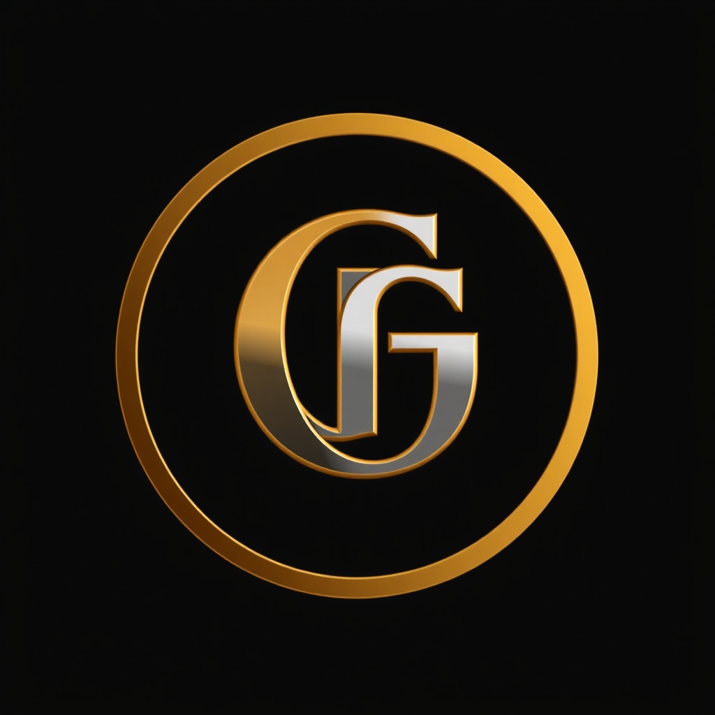 minimalist gold and silver GR monogram on dark background, luxury logo, sharp detail
