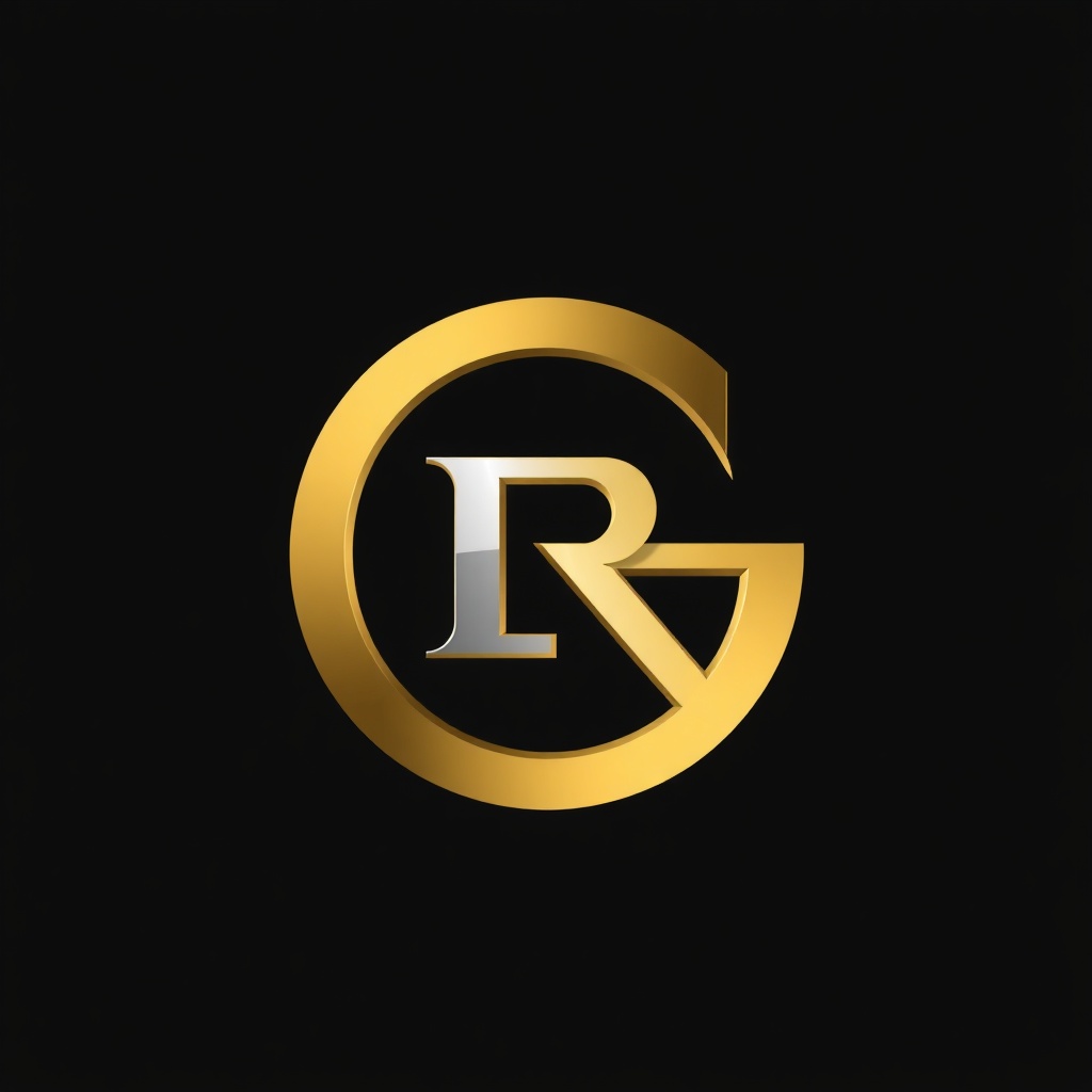 minimalist gold and silver GR monogram on dark background, luxury logo