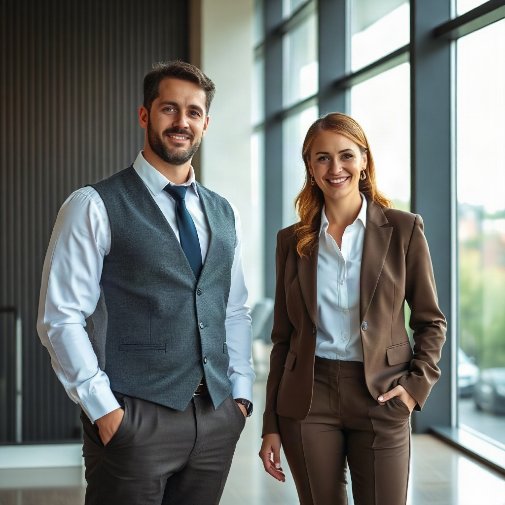 stylish business couple standing in a luxury interior, high-end lifestyle photography