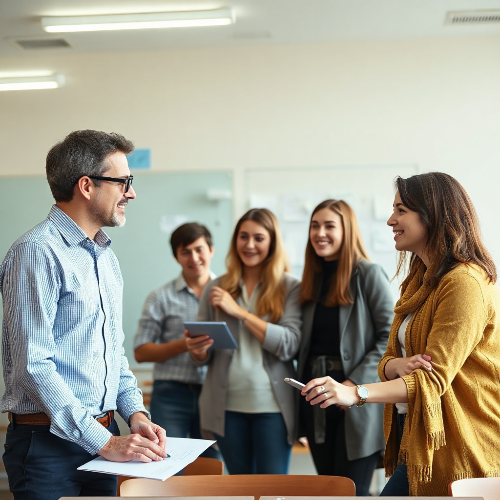 a high-quality video frame showing professional educators in a classroom, collaborative learning, br