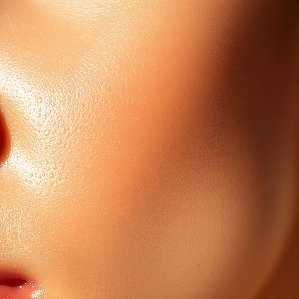 close-up of glowing healthy skin texture with dewy natural light, premium editorial skincare photogr