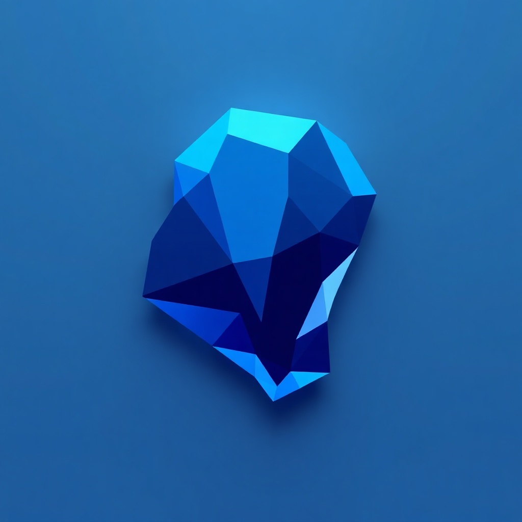 minimalist 3D icon of a crystalline head silhouette in soft indigo, glassmorphism style