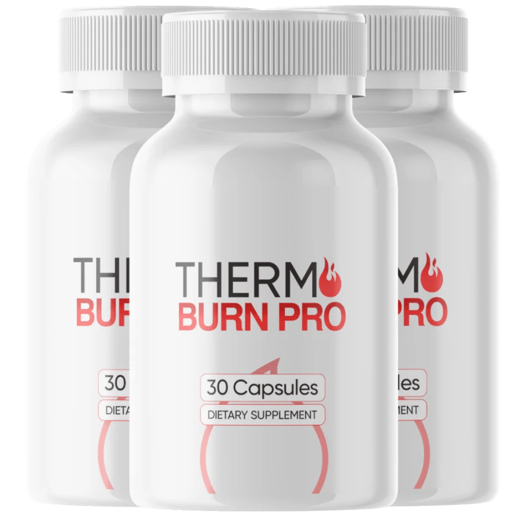 three white Thermo Burn Pro supplement bottles bundled together, black and red label with flame icon