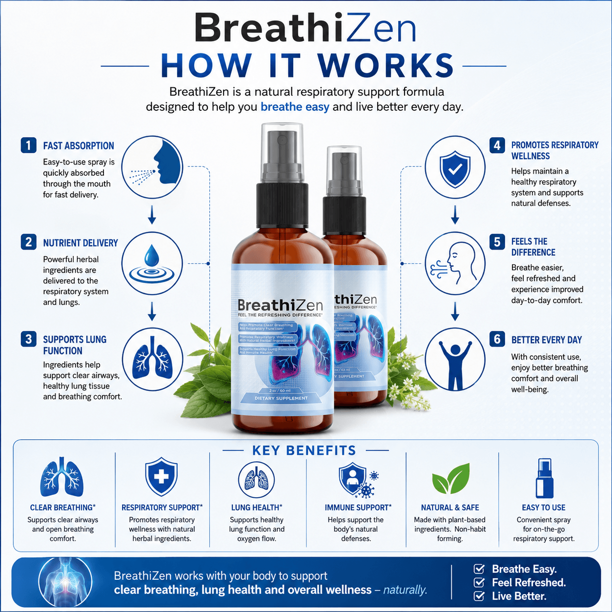 BreathiZen spray bottle — back Supplement Facts label, product shot 2 of 5