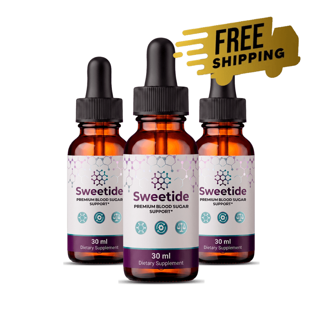 3 Sweetide amber glass dropper bottles with purple lavender labels blood sugar support supplement, t