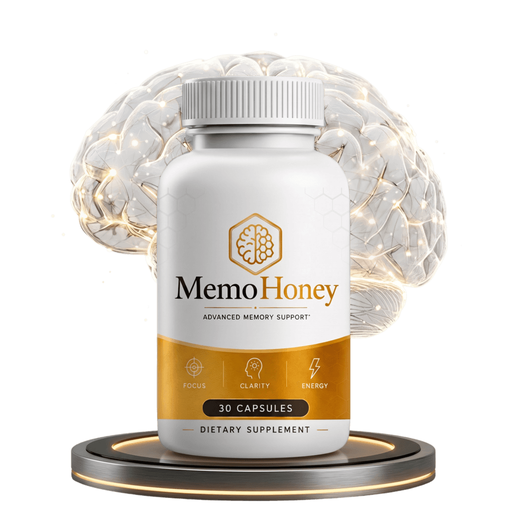 MemoHoney bottle — front label detail view