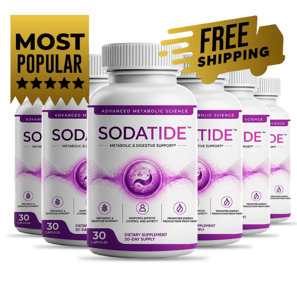 Sodatide supplement facts label showing serving size, ingredient amounts, suggested use, and manufacturer information
